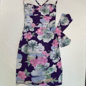 Paradise Found Hawaiian Floral Purple and Pink Dress Size M